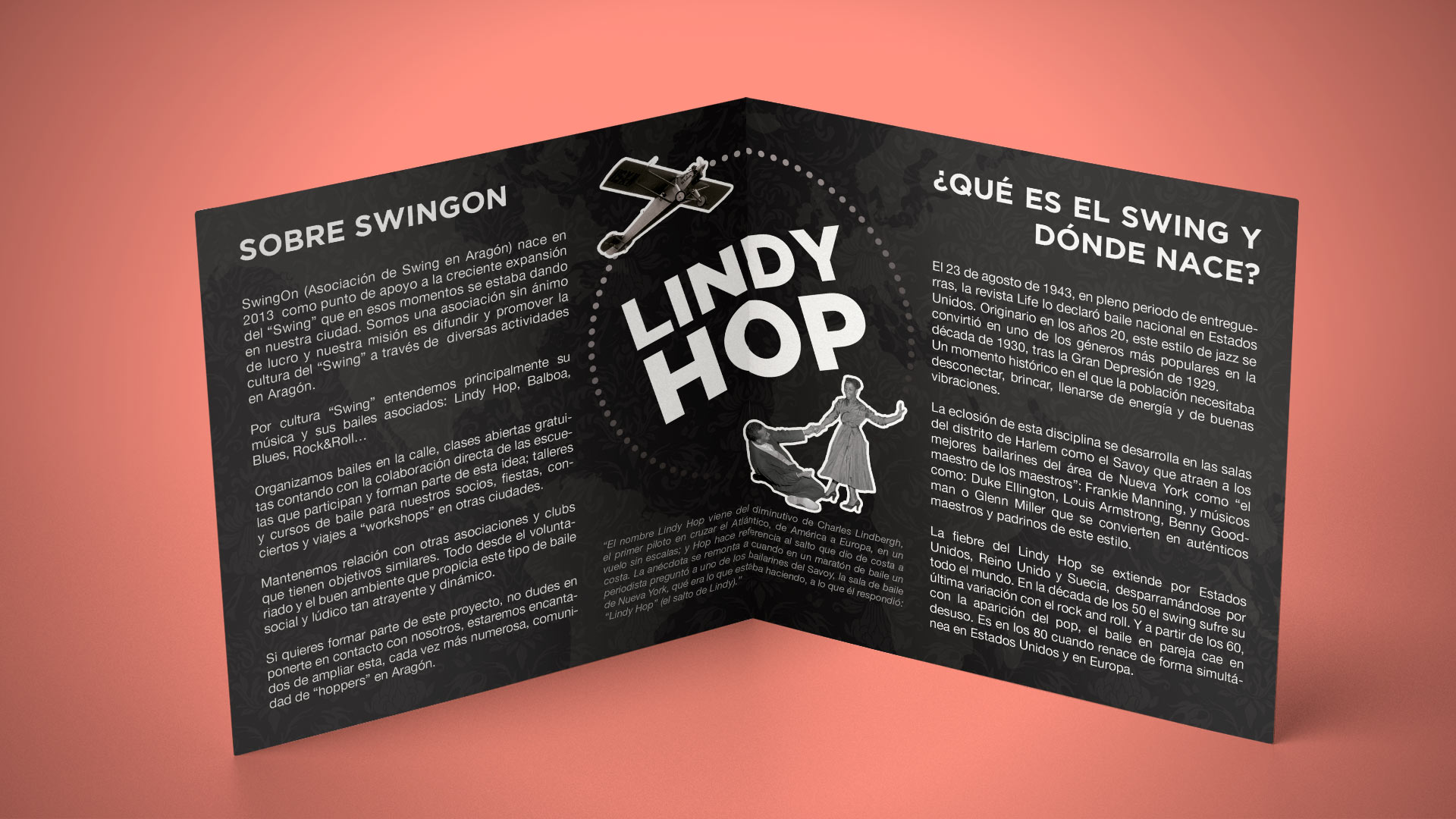 Interior de folleto - Historia sobre el Swing y Lindy Hop